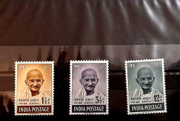 India 1948 Mahatma Gandhi Mourning 3v Of SET, VERY FINE FRONT, MINT GUM DISTURBED Or NO GUM,  NICE COLOUR As Per Scan - Nuovi