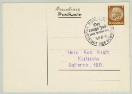 Deutsches Reich 1937, Karte Drucksache München - Karlsruhe, Judentum / Judaïsme / Judaism - Jewish