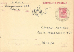 INTERO CARTOLINA POSTALE SIRACUSANA L.40 USATA COME RICEVUTA R.R. DA PADOVA*4.3.75* PER CITTA' - 1971-80: Storia Postale