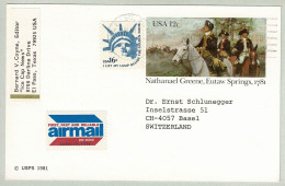 USA 1981, Ganzsachenkarte Nathanael Greene Eutaw Springs El Paso - Basel (Schweiz) - Indépendance USA
