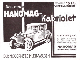 602257 | Auto, Werbung (17x14,5cm)  Aus Zeitschrift "Das Magazin" 6/1929, Rückseite Bedruckt, Hanomag  |Linden,Hannover - Sonstige & Ohne Zuordnung