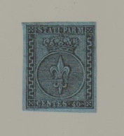 PARMA:  1852  GIGLIO  -  40 C. AZZURRO  S.G. -  OTTIMI  MARGINI  -  SASS. 5 - Parma