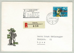 Schweiz / Helvetia 1957, Brief Einschreiben Automobil-Postbureau Colonia Augusta Raurica Basel - Lyss, Pro Patria - Préhistoire