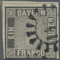 Bayern - Marken Und Briefe: 1849 1 Kr. Grauschwarz Von Der Platte 2, Entwertet M - Autres & Non Classés