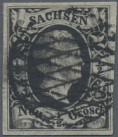 Sachsen - Marken Und Briefe: 1851, ½ Ngr Schwarz/mattgrau Auf Dünnem Papier Im N - Sachsen