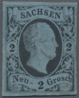 Sachsen - Marken Und Briefe: 1851, 2 Neugroschen, Druckprobe Auf Hellblauen Kart - Sachsen