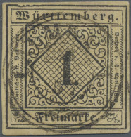 Württemberg - Marken Und Briefe: 1851, 1 Kr. Schwarz Auf Altelfenbein Mit Platte - Otros & Sin Clasificación