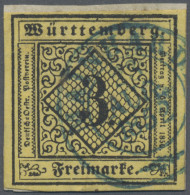 Württemberg - Marken Und Briefe: 1851, 3 Kr. Schwarz Auf Pastellgelb, Blauer K 2 - Altri & Non Classificati