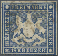 Württemberg - Marken Und Briefe: 1859, 18 Kr. Blau, Unten Links Minimal Tangiert - Other & Unclassified