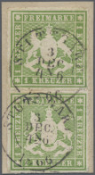 Württemberg - Marken Und Briefe: 1865, 1 Kr Gelblichgrün Durchstochen, Senkrecht - Autres & Non Classés