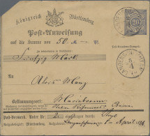 Württemberg - Postanweisungen: 1876, Postanweisung 20 Pfg. Grauultramarin über 5 - Other & Unclassified