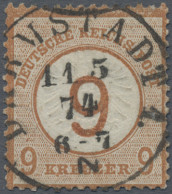 Deutsches Reich - Brustschild: 1874, Großer Schild 9 Auf 9 Kr. Braunorange, Entw - Gebruikt