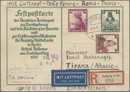 Deutsches Reich - 3. Reich: 1935/1943, Destination ALBANIEN, Zwei Belege: Ganzsa - Brieven En Documenten