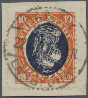 Danzig: 1921, 10 Pf Kogge Mit KOPFSTEHENDEM Mittelstück Auf Briefstück, Zeitgere - Other & Unclassified