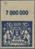 Danzig: 1923, 100.000 M Graublau, Ungezähnter Probedruck Ohne Unterdruck Auf Ung - Other & Unclassified