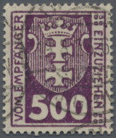 Danzig - Portomarken: 1923, 500 Pf Kleines Staatswappen Mit Wz. 3 X, Entwertet M - Other & Unclassified