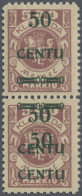 Memel: 1923, 50 C. A. 500 M., Senkr. Paar Mit Der Ungewöhnlichen Aufdruckstellun - Klaipeda 1923