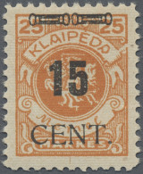 Memel: 1923, Freimarke 15 C. Auf 25 Mark Lebhaftrötlichorange Mit Schwarzem Buch - Memel (Klaïpeda) 1923