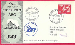 SVERIGE - FIRST FLIGHT SAS FROM STOCKHOLM TO ABO *1.4.59* ON OFFICIAL COVER - Lettres & Documents