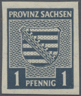 Sowjetische Zone - Provinz Sachsen: 1945, 1 Pf Provinzwappen Schwärzlichgrünlich - Sonstige & Ohne Zuordnung