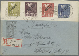 Berlin: 1948, Schwarzaufdruck, Kpl. Auf 5 Philatelistischen Briefen, Mit Luftbrü - Storia Postale