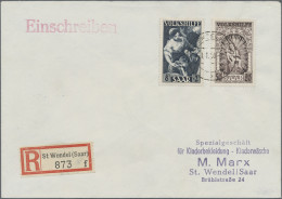 Saarland (1947/56): 1949, VOLKSHILFE (I), Komplette Serie Auf Zwei überfrankiert - Briefe U. Dokumente