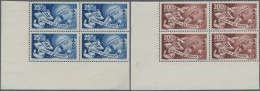 Saarland (1947/56): 1950, Europarat, 25 Fr. Und 200 Fr. Je In Eckrand-4er-Blocks - Unused Stamps