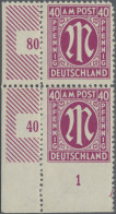 Bizone: 1945, AM-Post Deutscher Druck 40 Pfg., Senkrechtes Eckrandpaar Links Unt - Altri & Non Classificati