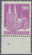 Bizone: 1948, 90 Pf Kölner Dom, Postfrisch Vom Bogenunterrand Mit Plattennummer - Otros & Sin Clasificación