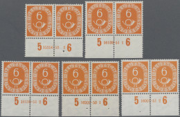 Bundesrepublik Deutschland: 1951, Posthorn 6(Pf), 5 Unterrandpaare Mit Verschied - Unused Stamps