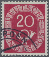 Bundesrepublik Deutschland: 1951, 20(Pf) Posthorn Mit Plattenfehler "weißer Stri - Usati