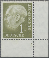 Bundesrepublik Deutschland: 1954, 1 DM Heuss, Rechte Untere Bogenecke Mit Dgz. U - Unused Stamps