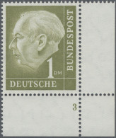 Bundesrepublik Deutschland: 1954, 1 DM Heuss, Rechte Untere Bogenecke Mit Dgz. U - Unused Stamps
