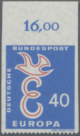 Bundesrepublik Deutschland: 1958, 40 Pf Europa, NUR UNTEN GEZÄHNT, Vom Oberrand, - Neufs