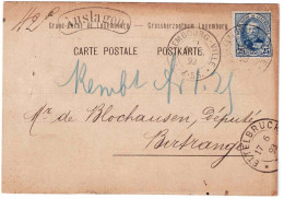 25c. Obl. Dc LUXEMBOURG-VILLE Sur C.P. Du 17 - 6 1893 Vers Birtange + Griffe AUSLAGEN - Verso : Ill. De LETZEBURGER Humo - 1891 Adolfo De Frente