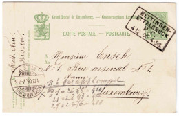 E.P. Carte 5c. Adolphe De Profil Obl. AMBULANT BETTINGEN ETTELBRUCK F.C.  Du 4-12 1906 Vers Luxembourg .   - SUperbe - 2 - Enteros Postales