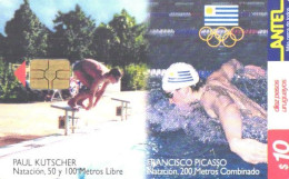 Uruguay:Used Phonecard, Antel, 10 $, Swimmers Paul Kutscher, Francisco Picasso, Olympic Games, 2000 - Uruguay