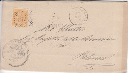 1863 10 C. SU BUSTA DOPPIO ANNULLO NUMERALE + D.C. DA PETRALIA SOPRANA A PALERMO - Storia Postale