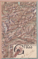 Gruss Aus . Map , Train , Altdorf Airolo Faido Quinto Osco Prato Bedretto Etc 1900 Stamp Jubilé Union Postale - Airolo