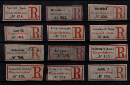 ! Lot Von 12 R-Zetteln Von Augustwalde, Bromberg, Bargislaff, Cautreck, Grossmöllen, Krojanke, Stettin, Einschreibzettel - Autres & Non Classés