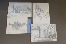 TOURNAI-REGION-4 DESSINS DE WUYLENS- EGLISE ST QUENTIN 1941 - FERME LAGACHE - MOULIN A EAU A FROYENNE-DAME ENDORMIE - Dessins