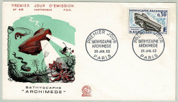 Frankreich / France 1963, FDC Bathyscaphe Archimede Paris - Sous-marins