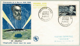 Frankreich / France 1955, FDC Jules Verne Nantes, Nautilus - Submarines