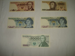 F5 - 477 / 5 Billets Pologne - Zlotych - 1 X 100 + 500 + 2 X 1000 + 5000 NEW !! - Pologne