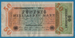 DEUTSCHES REICH 50 MILLIARDEN MARK 10.10.1923 # BR-32 569192 P# 120a Reichsbank - 50 Mrd. Mark