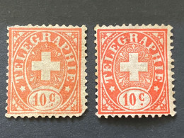 Telegraphie  2 Timbres (1 Rose? 1 Rouge?) , Grosse Charniere Et 1 Dent Courte - Telegraafzegels