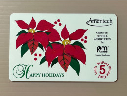 Mint USA UNITED STATES America Prepaid Telecard Phonecard, Ameritech Happy Holidays Flower(1100EX), Set Of 1 Mint Card - Collections