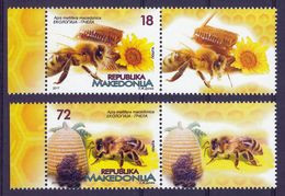 Macedonia 2017 Ecology Fauna Insects Honeybees Bee Sunflower Flowers, Set With Nice Labels MNH - Abeilles