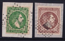 España, Correo Carlista, 1875 Edifil. 160, 161,  50 C. Verde / 1 R. Castaño. - Carlists