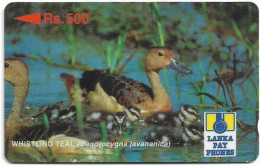 Sri Lanka - Lanka Pay Phones (GPT) - Whistling Teal - 22SRLA (Normal 0, Letter B), 500Rs, Used - Sri Lanka (Ceilán)